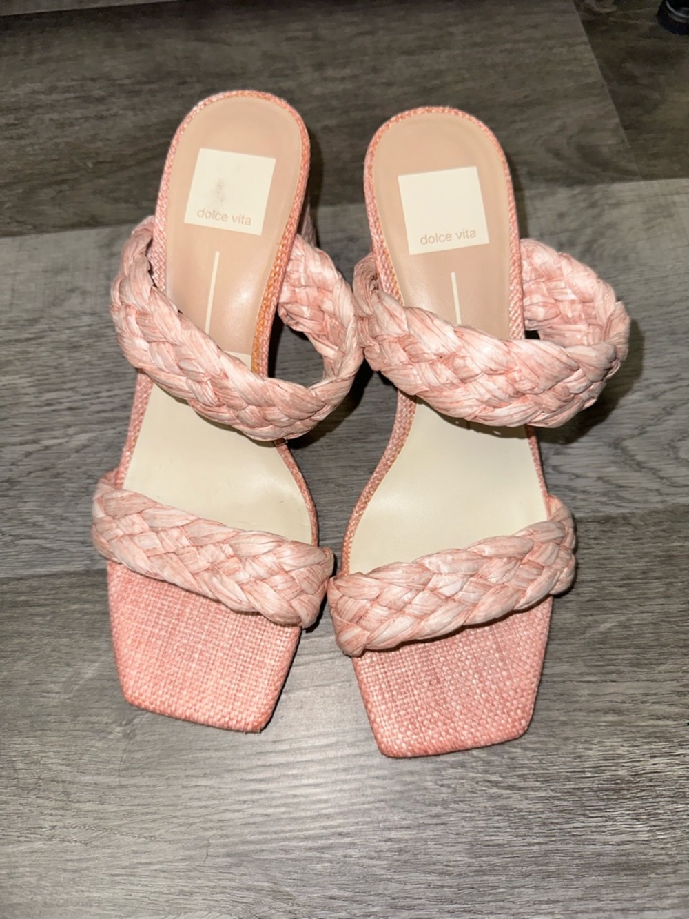 Dolce Vita Pink Raffia Heels Size 7.5 Braided Strap Block Heel Sandals